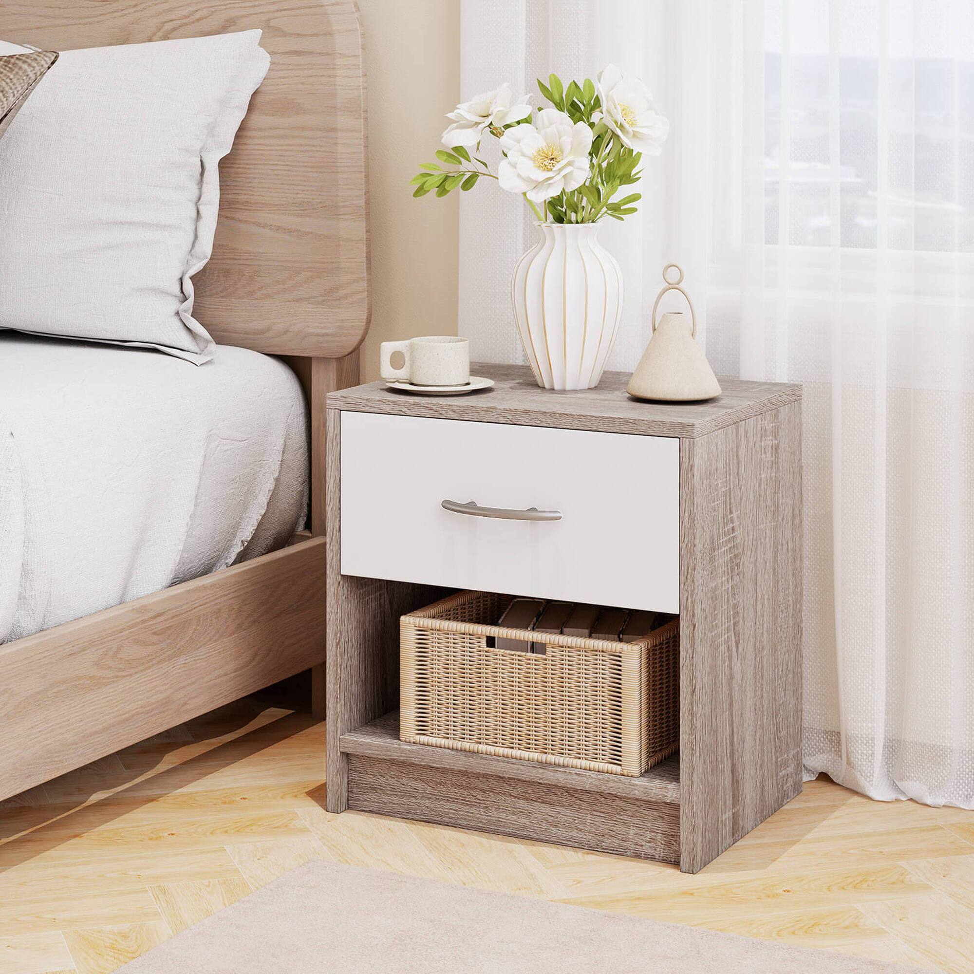 Alt View 1. Costway - Costway Modern Nightstand Bedside Table with Drawer Open Storage Shelf for Small Spaces - Light Gray.