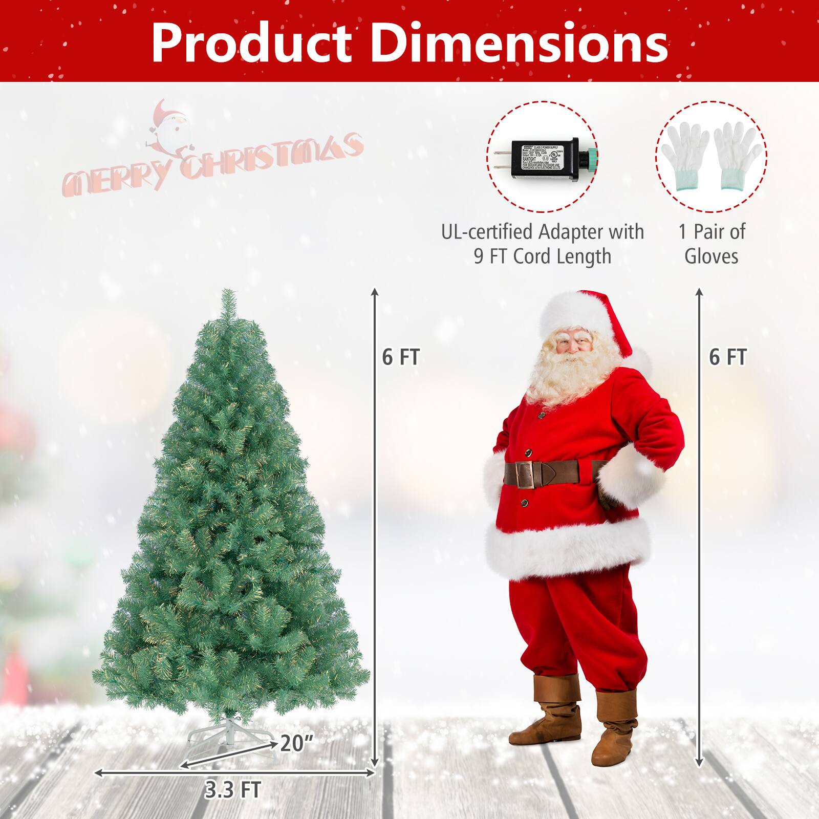 Product Dimensions

- UL-certified Adapter with 9 FT Cord Length
- 1 Pair of Gloves
- 6 FT
- 6 FT
- 20"
- 3.3 FT