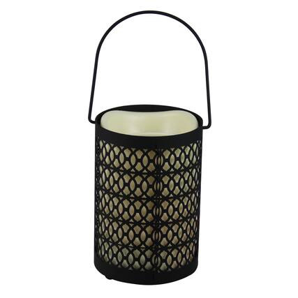Front. Melrose - 12" Black Opulent Battery Operated Indoor LED Candle Lantern with Timer - Black.