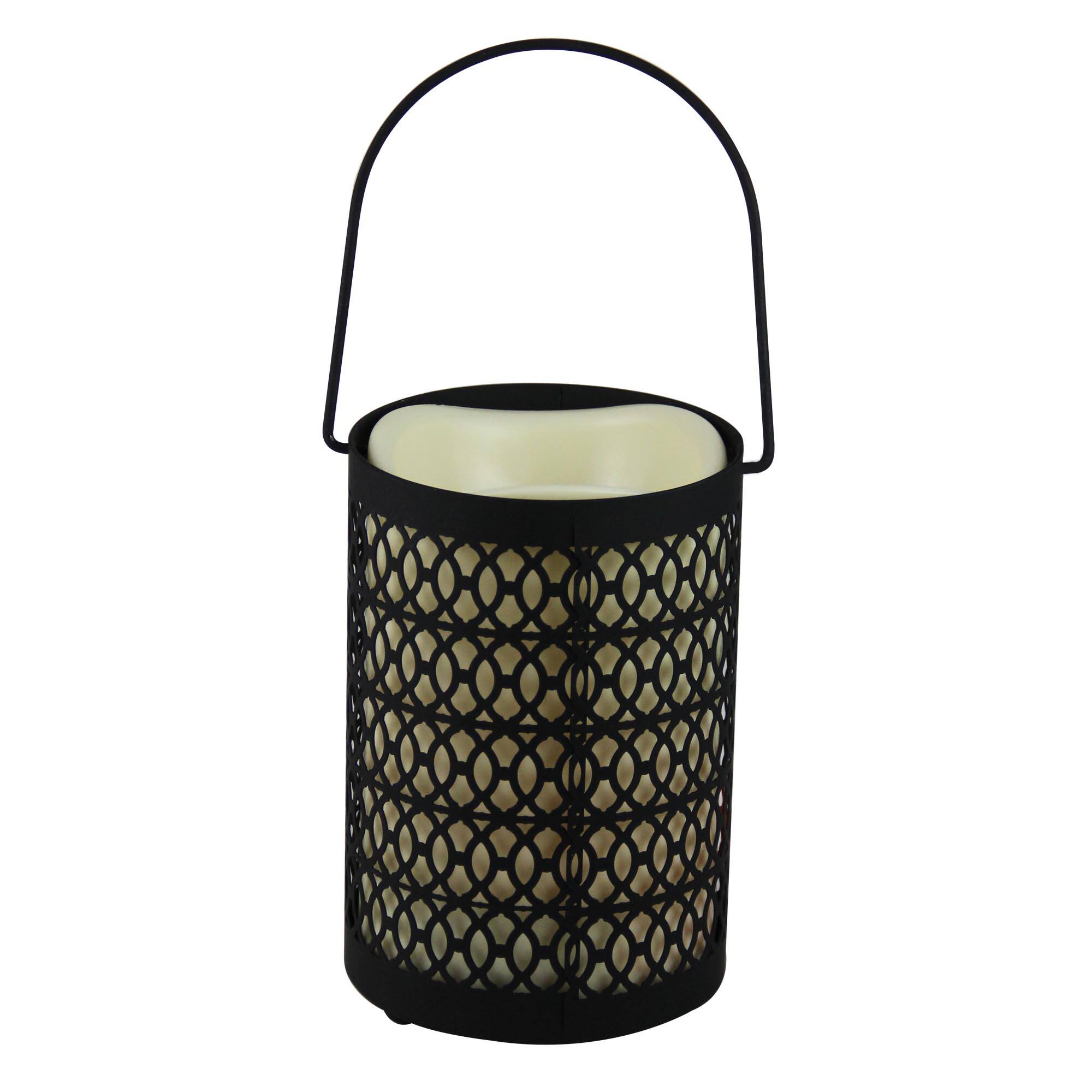 Front. Melrose - 12" Black Opulent Battery Operated Indoor LED Candle Lantern with Timer - Black.