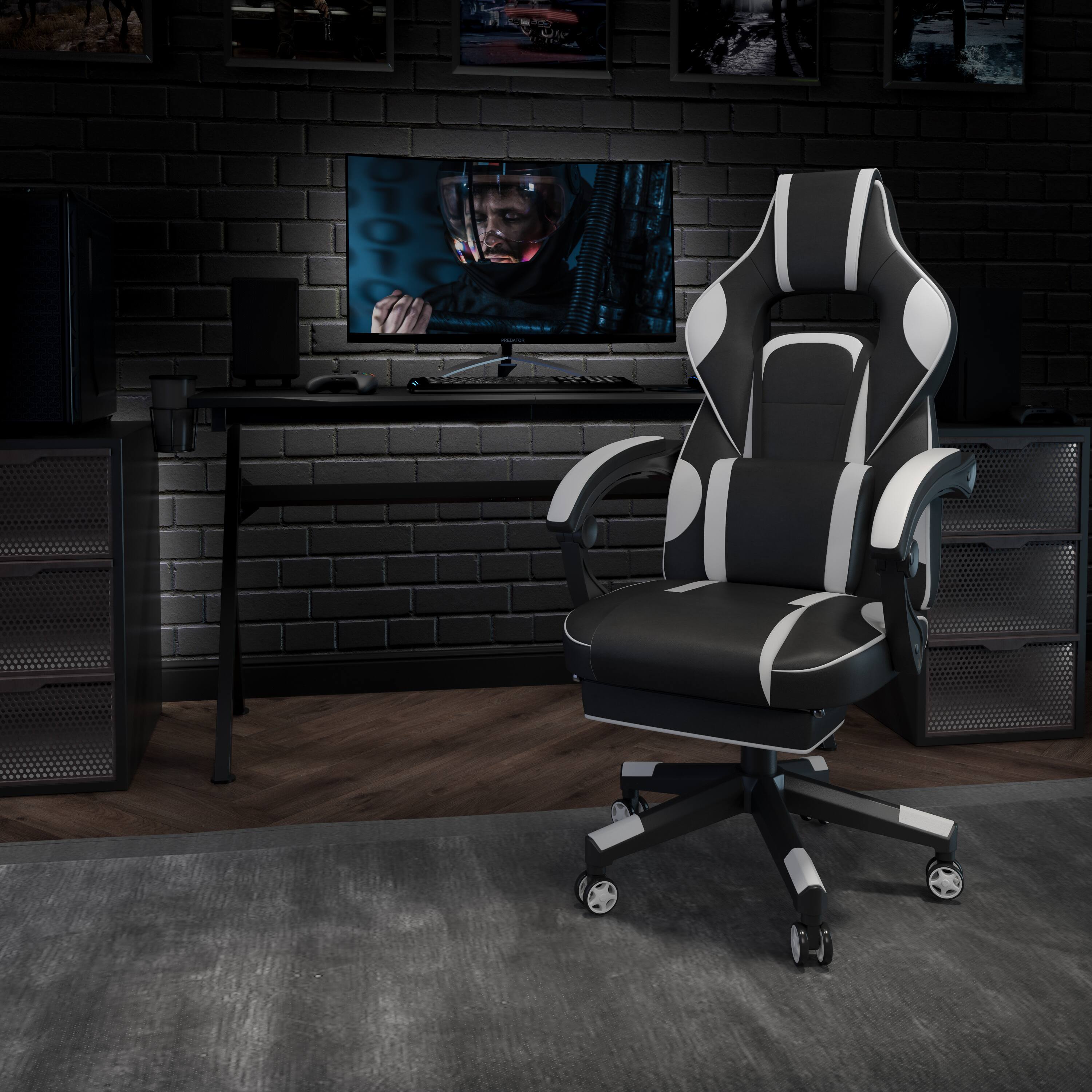 Angle. Flash Furniture - X40 Gaming Chair Racing Ergonomic Computer Chair with Fully Reclining Back/Arms, Slide-Out Footrest, Massaging Lumbar - - White.
