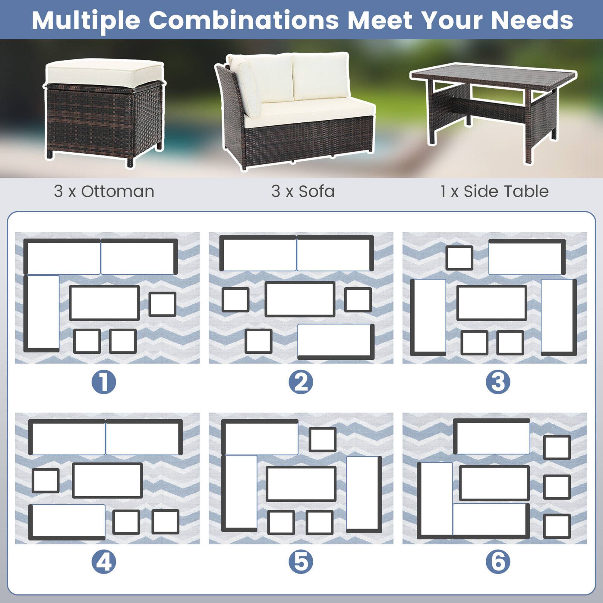 Multiple Combinations Meet Your Needs

3 x Ottoman
3 x Sofa
1 x Side Table

1
2
3
4
5
6