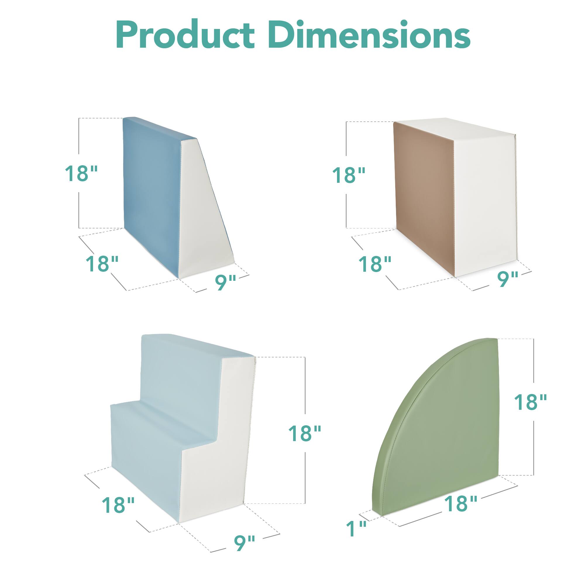 The corrected text based on the image is:

Product Dimensions: 18" x 18" x 9", 18" x 18" x 9", 18" x 1" x 9", 18" x 18" x 1".