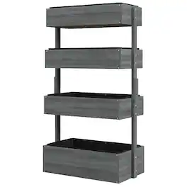 Outsunny - Outdoor Wooden Vertical Garden Planter, 4 Tier Planter Box, Self-Draining for Flowers, Vegetables - Gray