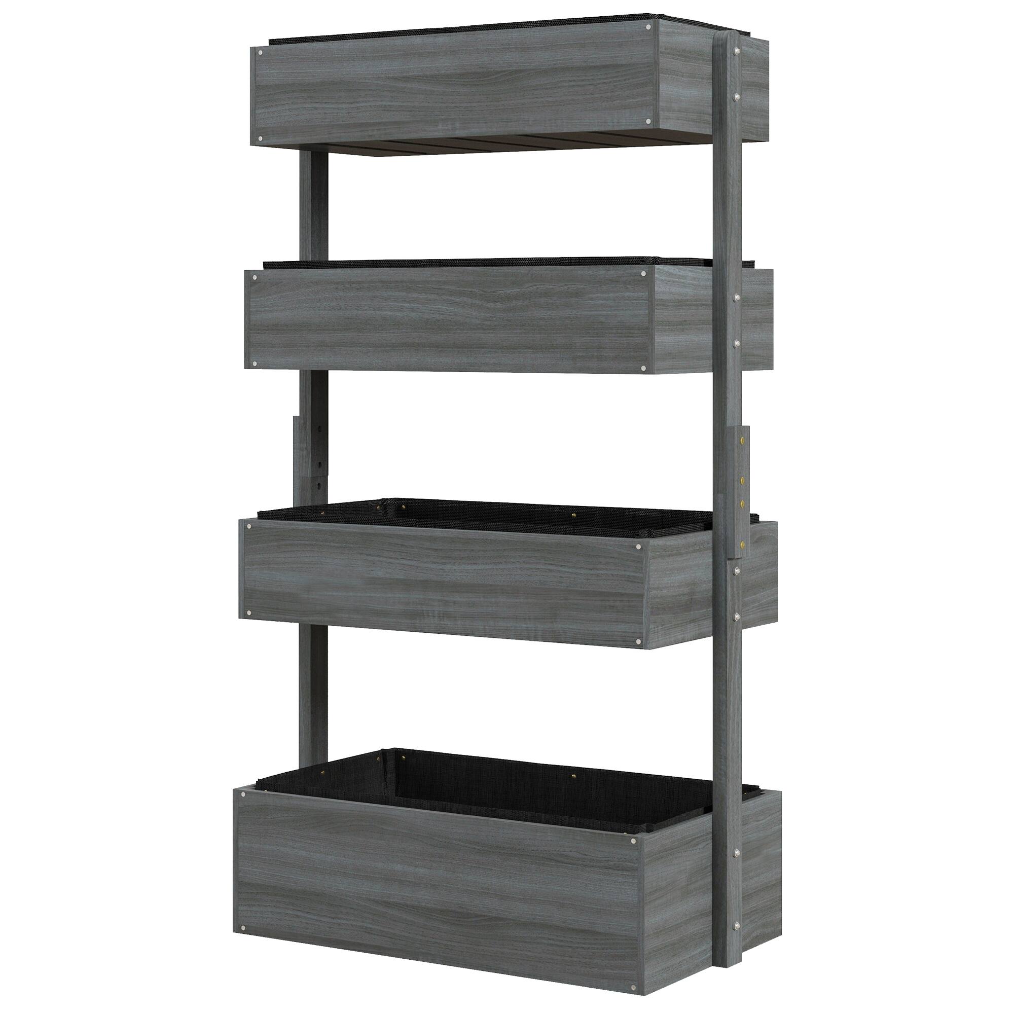 Front. Outsunny - Outdoor Wooden Vertical Garden Planter, 4 Tier Planter Box, Self-Draining for Flowers, Vegetables - Gray.