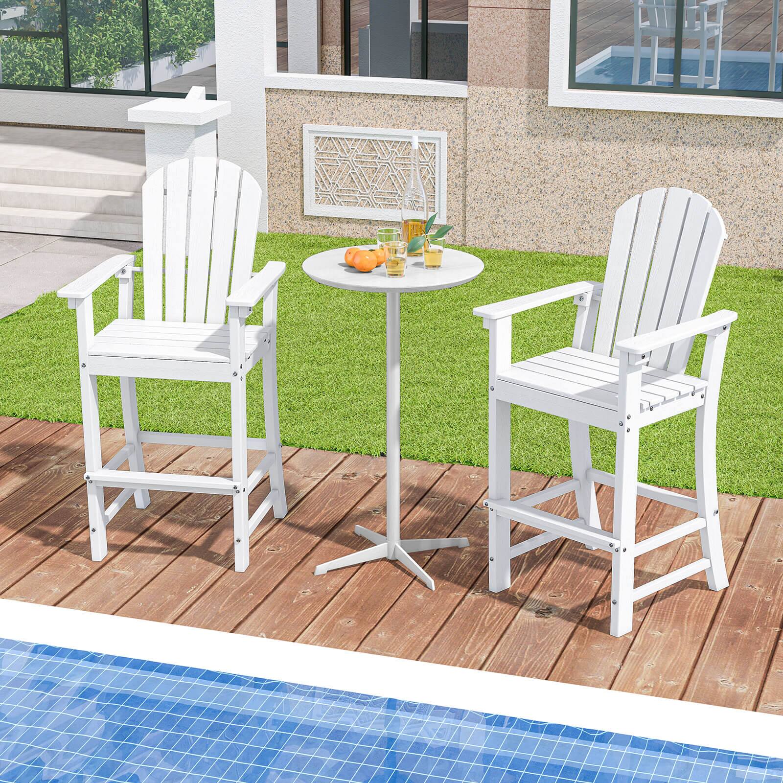 Alt View 4. Costway - Costway Outdoor HDPE Bar Height Stool Patio Tall Chair Armrest Footrest All Weather - White.