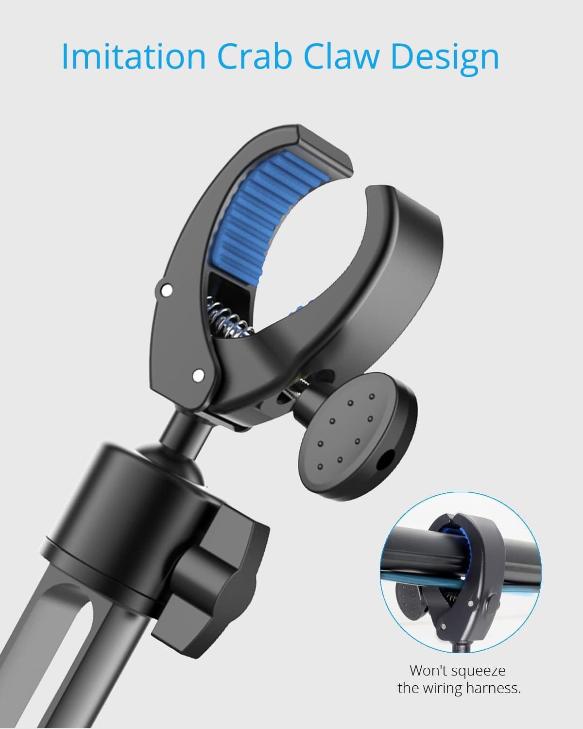 Imitation Crab Claw Design

Won't squeeze the wiring harness.