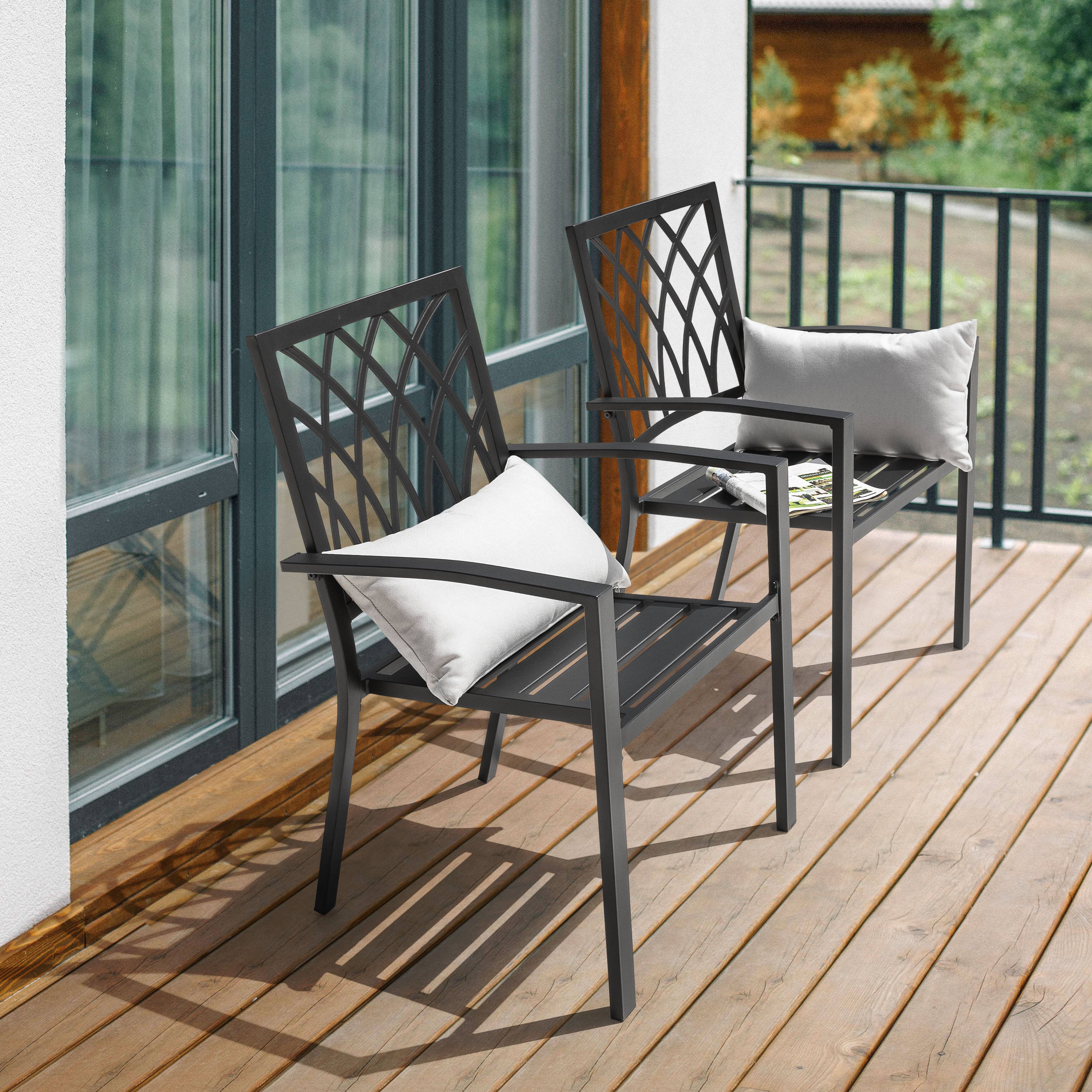 Left. Nuu Garden - Outdoor 2-Piece Patio Chair Set, Powder-coated Iron, Lattice Pattern - Black.