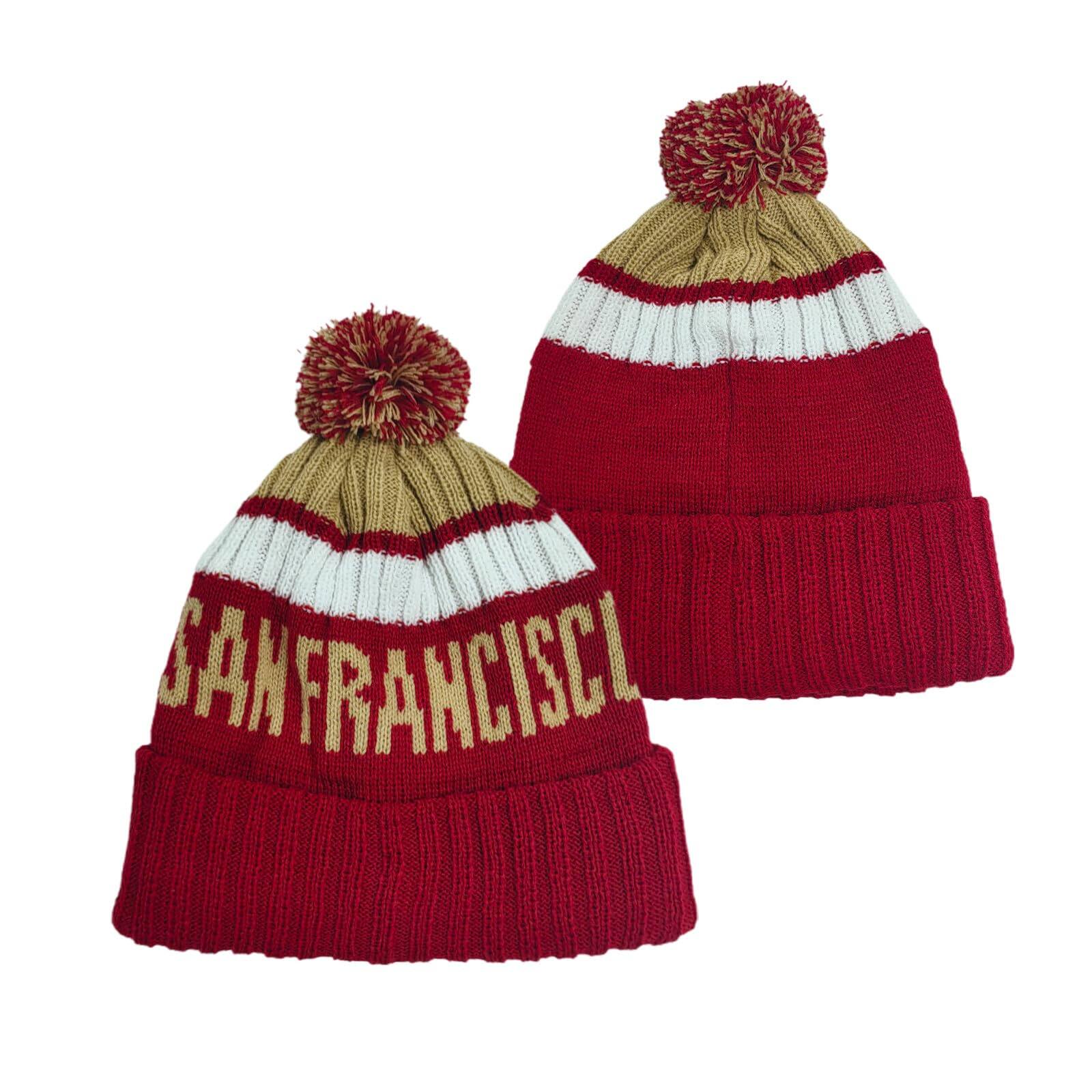 Front. Stylel Star - Football City Beanie 2025 Fashion Knit Pom-pom Hat Soft Headwear Cuffed Winter Sport Fans Gift For Men Women - San Francisco.