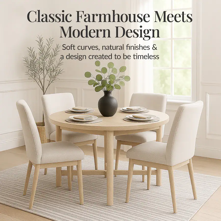 Best Choice Products 47in Round Solid Wood Dining Table, Modern ...