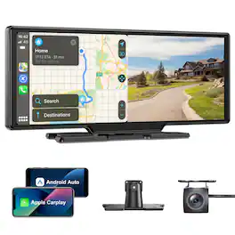 ESSGOO - 10.26″ Touchscreen with Wireless Apple CarPlay, Android Auto & Dual Dash Cam DVR Easy Install Car Stereo