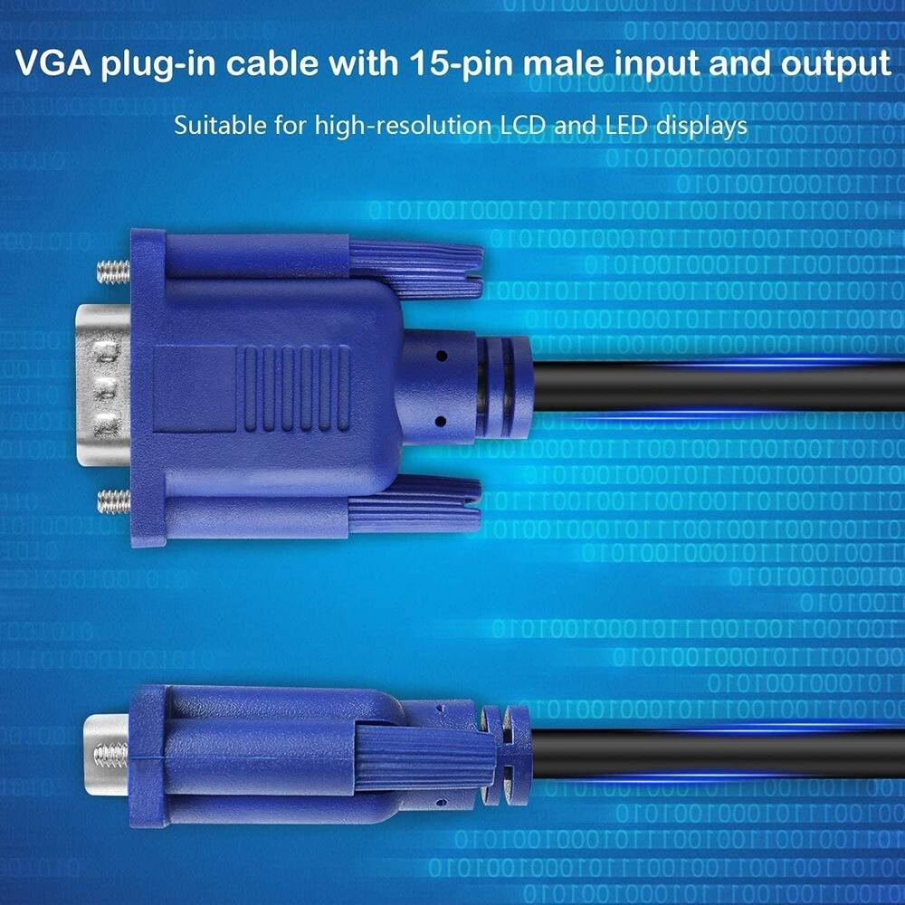 VGA plug-in cable with 15-pin male input and output  
Suitable for high-resolution LCD and LED displays