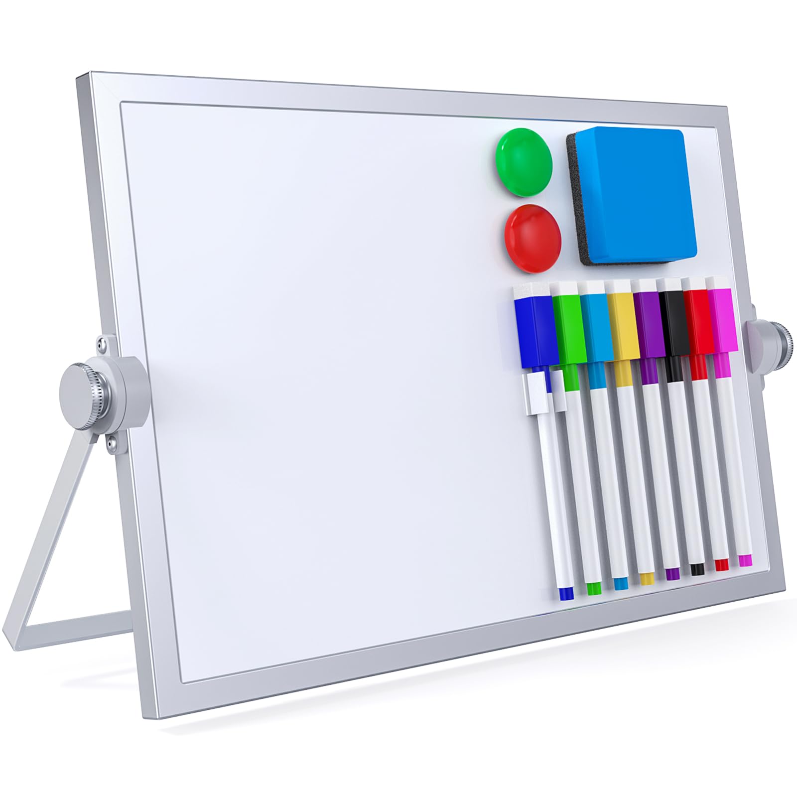 Front. PARKER SLATER - Small Dry Erase White Board Magnetic Desktop Whiteboard With Stand Eease Mini Easel Double Sided On Table Top Holder.