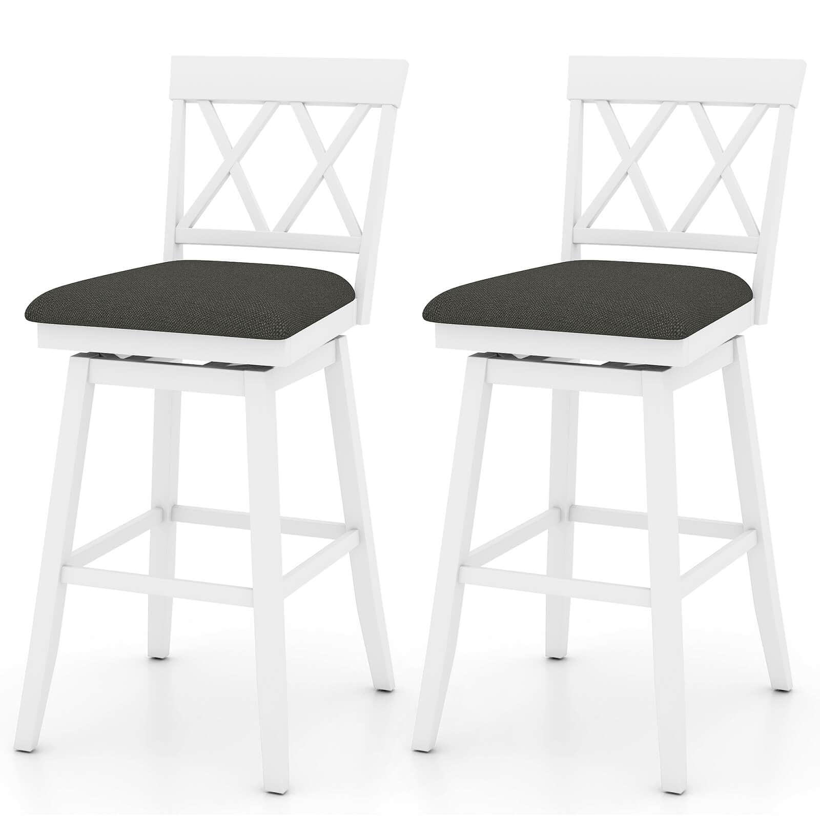 Costway - 2 PCS 29" Bar Stool Wooden Chair with Contoured Backrest Swivel Padded Seat for Kitchen - Beige/Brown