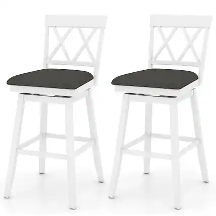 Front. Costway - 2 PCS 29" Bar Stool Wooden Chair with Contoured Backrest Swivel Padded Seat for Kitchen - Beige/Brown.