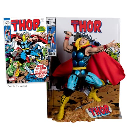 The text on the image reads: "THOR THE MIGHTY 15c 177 15c 177 G JUPLE THOR ASGARD! FOR 3 JUNE MARVEL COMICS GROUP b THE MIGHTY THOR -. ARVEL OMICS ROUP MARVEL mI C Comic Included GOD vs. GOD 11 THE GREATEST BATTLE OF ALL, TIME. THE MIGHTY THOR."