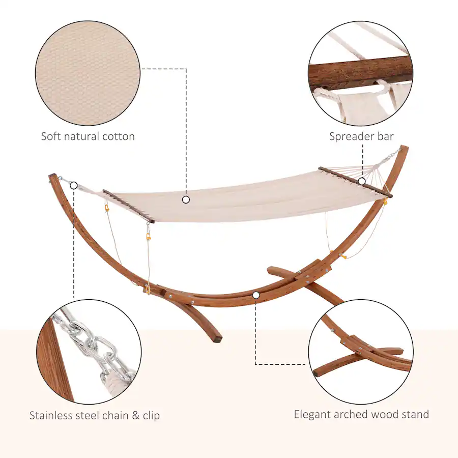 Outsunny 10' Wood Outdoor Hammock, Hammock with Stand Rainbow Bed ...