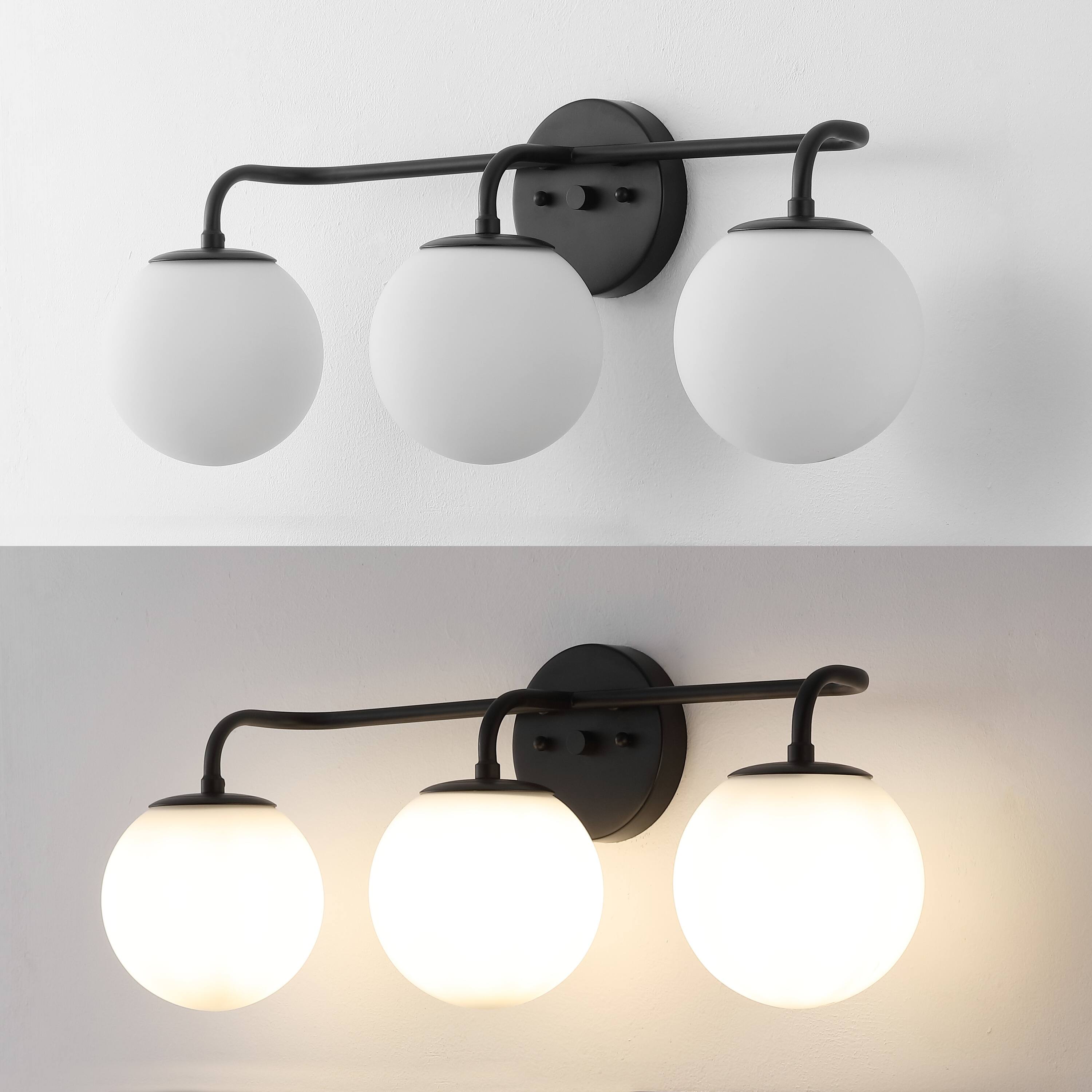 Alt View 5. Jonathan Y - Louis Parisian Globe 25" 3-Light Metal/Frosted Glass Modern Contemporary LED Vanity Light, Black - Black.