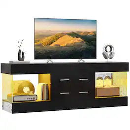 Bestier - 60" TV Stand for Most TVs up to 65" with Integrated LED Lighting and 2 Drawers - Glossy Black