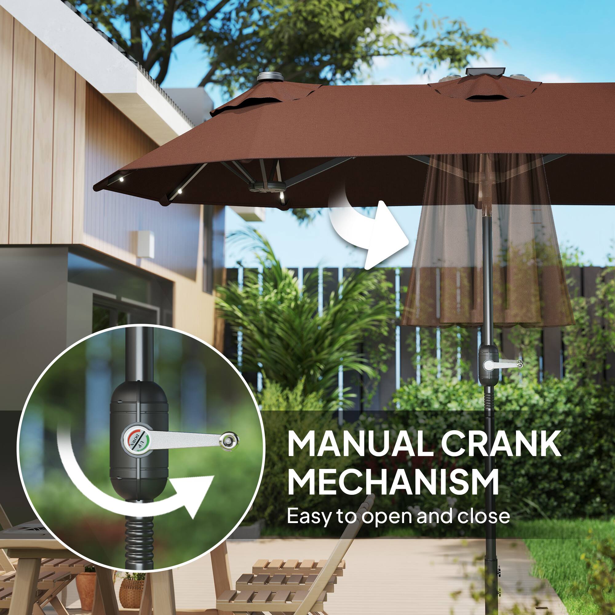 MANUAL CRANK MECHANISM  
Easy to open and close