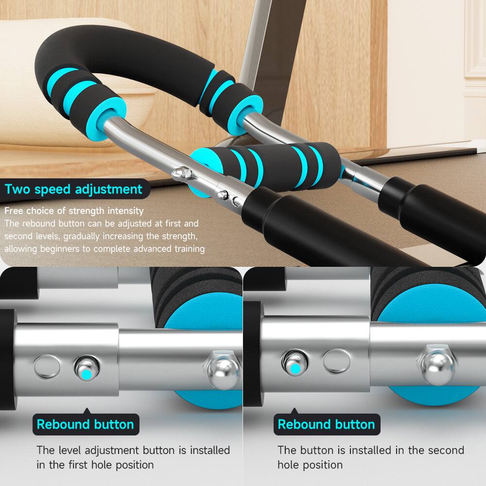 Two speed adjustment  
Free choice of strength intensity  
The rebound button can be adjusted at first and second levels, gradually increasing the strength, allowing beginners to complete advanced training  

Rebound button  
The level adjustment button is installed in the first hole position  

Rebound button  
The button is installed in the second hole position
