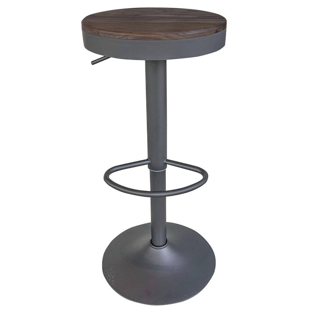 Back. AmeriHome - Round Adjustable Height Bar Stool with Wood Seat - 2 Piece - Espresso, Gray.