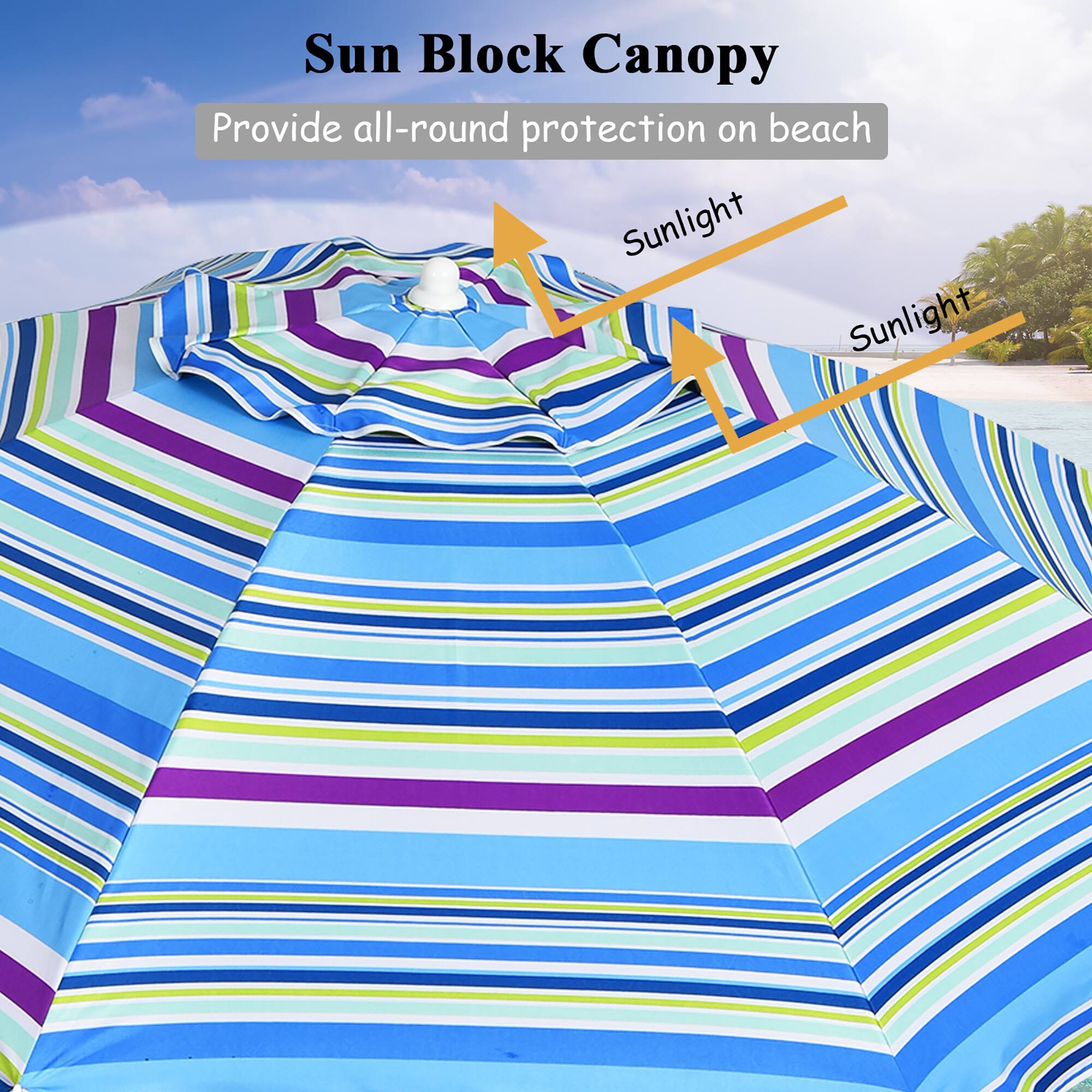 Sun Block Canopy  
Provide all-round protection on beach  
Sunlight  
Sunlight