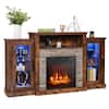 Front. Costway - Costway Fireplace TV Stand w/ Led Lights & 18" Electric Fireplace for For 65" Wall-Mounted TV - Brown.