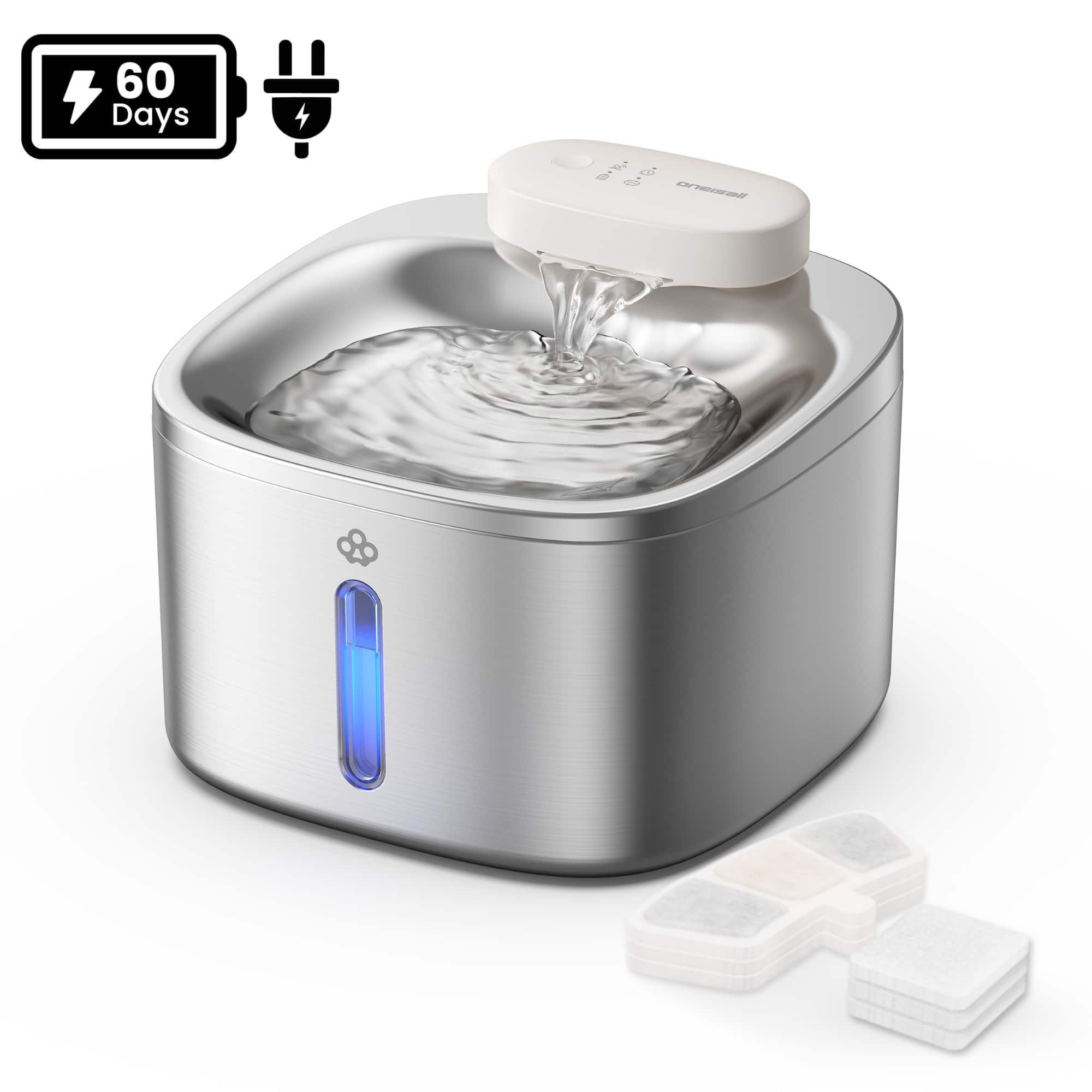 Front. Oneisall - 3.5L 118oz Cordless Automatic Pet Water Fountain For Dog Cat Quiet with Motion Sensor BPA Free 3 Filters - Stainless Steel.