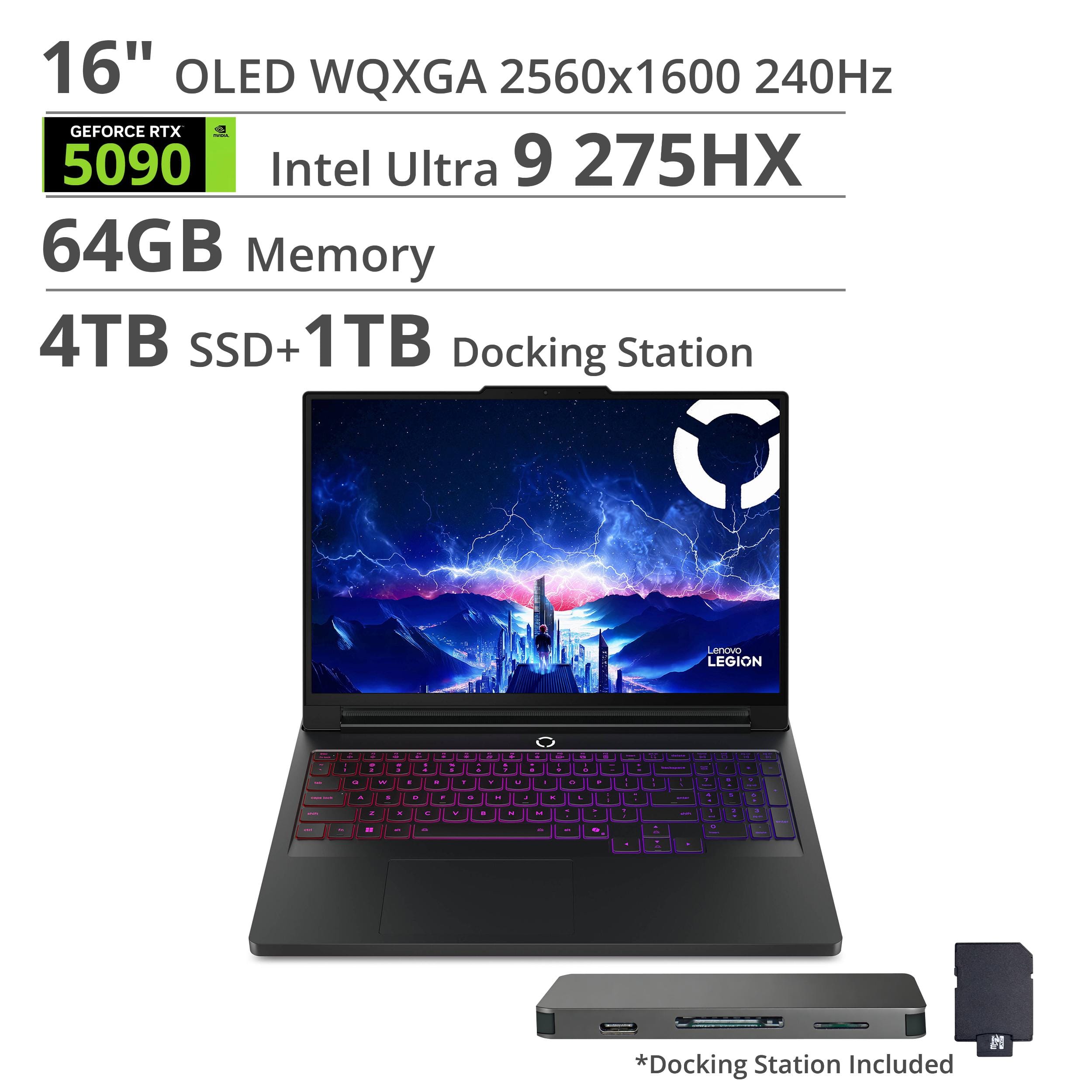 Lenovo - Legion Pro 7i 16" WQXGA OLED 240Hz NVIDIA RTX 5090 Intel Core Ultra 9 275HX AI Gaming Laptop 64GB RAM 4TB SSD - Black