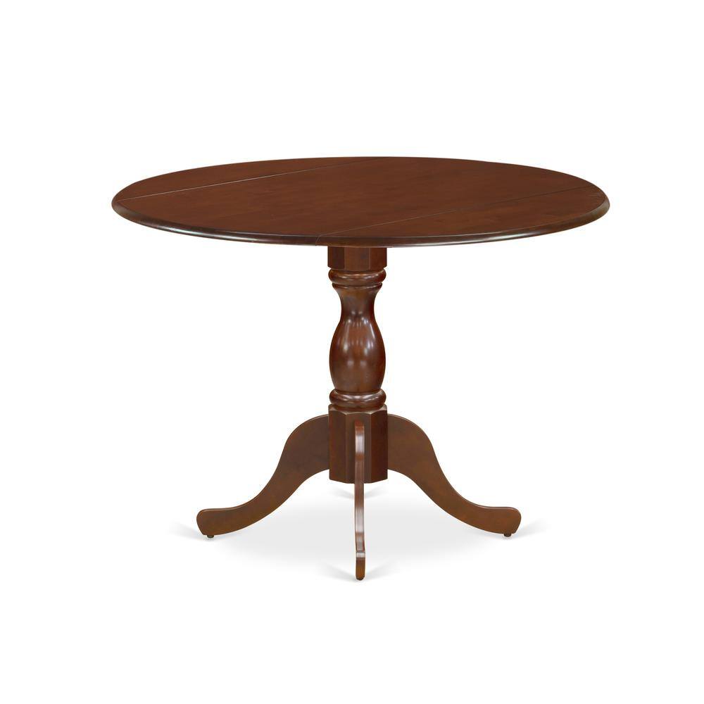 Alt View 1. East West Furniture - Round Table Mahogany Color Drops Leave Table Top Surface and Asian Wood Mid Century Table Pedestal Legs - Red.