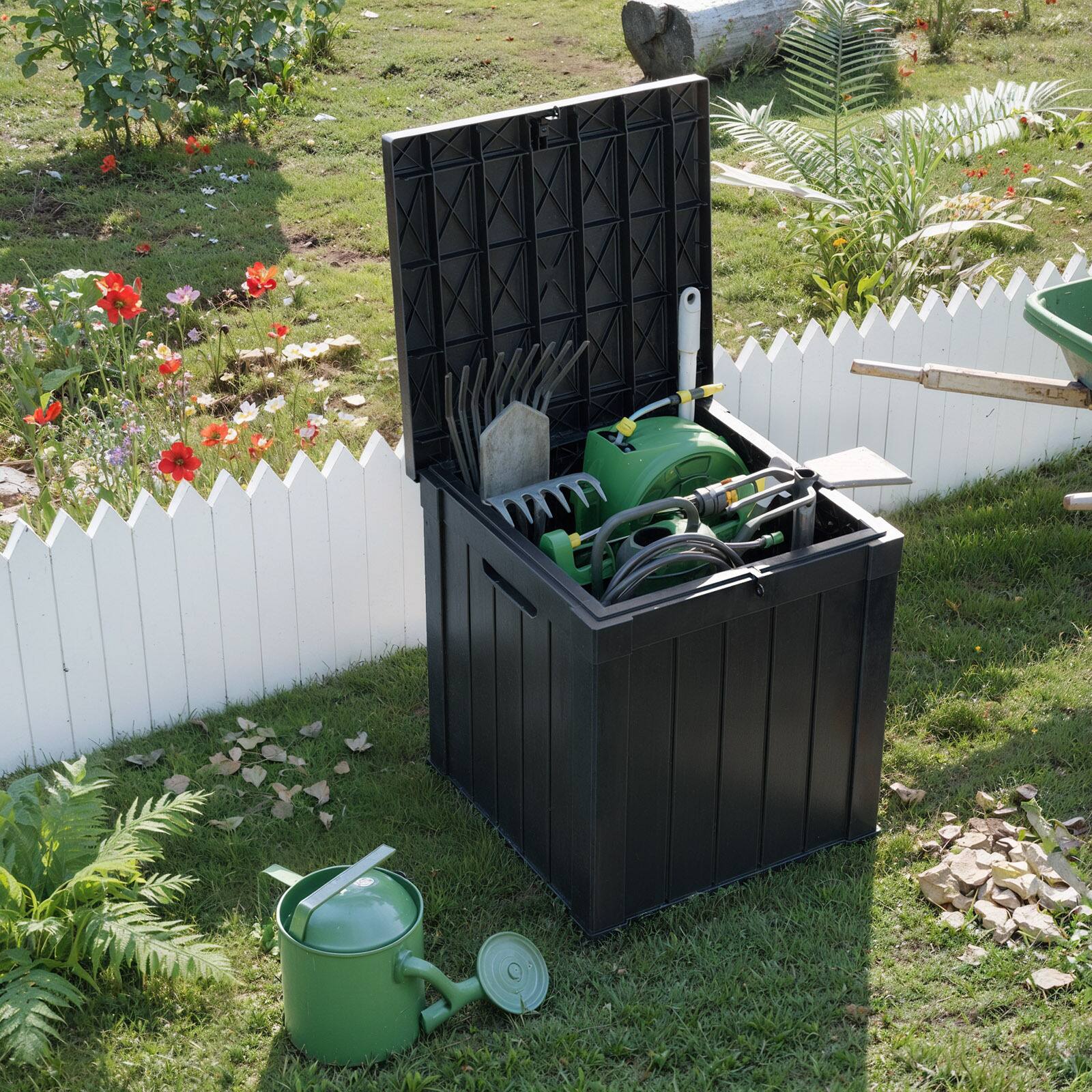 Back. Chery Life - 50 Gallon Outdoor Storage Lockable Deck Box for Patio Cushion, Garden Tools - Black.