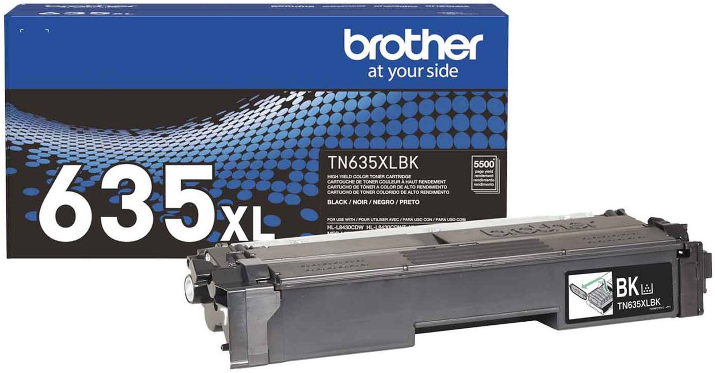 Brother at your side

TN635XLBK  
5500 page yield  
HIGH YIELD COLOR TONER CARTRIDGE  
rendimiento CARTOUCHE DE TONER COULEUR A HAUT RENDEMENT  
rendimento CARTUCHO DE TONER A COLOR DE ALTO RENDIMIENTO  
CARTUCHO DE TONER COLORIDO DE ALTO RENDIMENTO  
635XL BLACK / NOIR / NEGRO / PRETO  
FOR USE WITH:  
HL-L8430CDW  
HL ACRAF BK  

TN635XLBK
