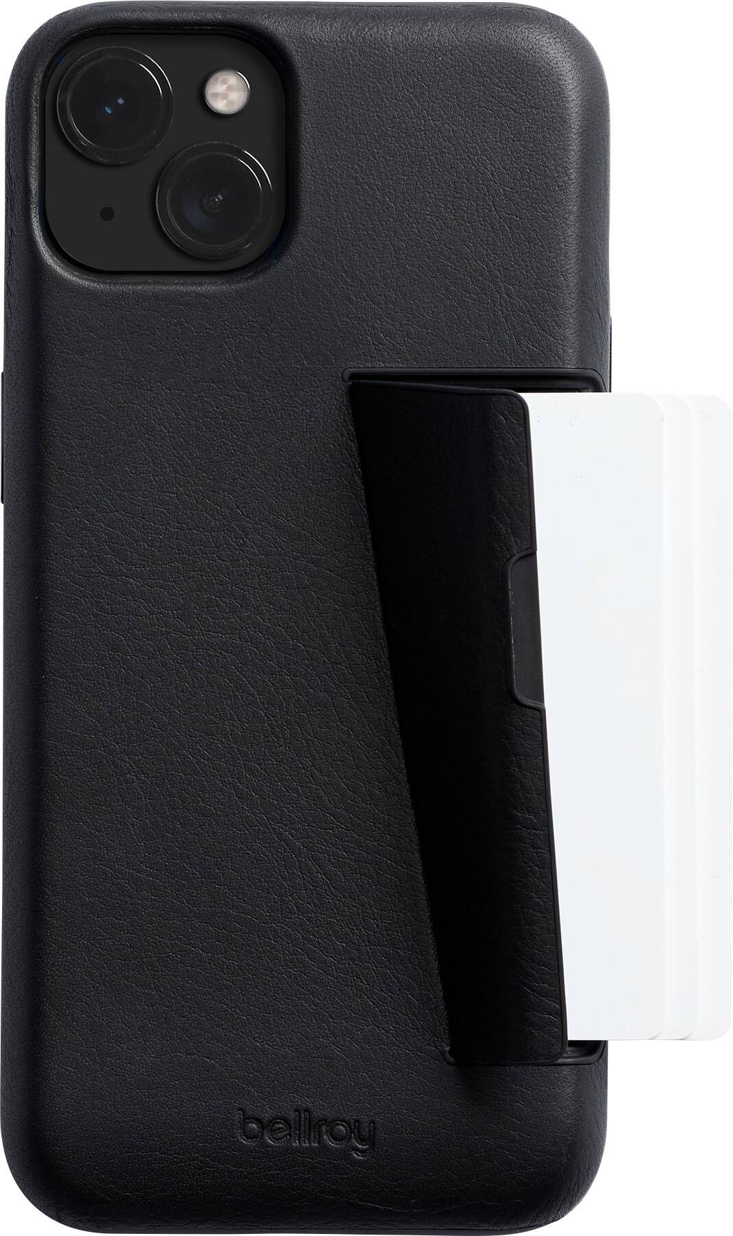 Angle. Bellroy - iPhone 15 Plus Leather Phone Case - 3 Card - Black.