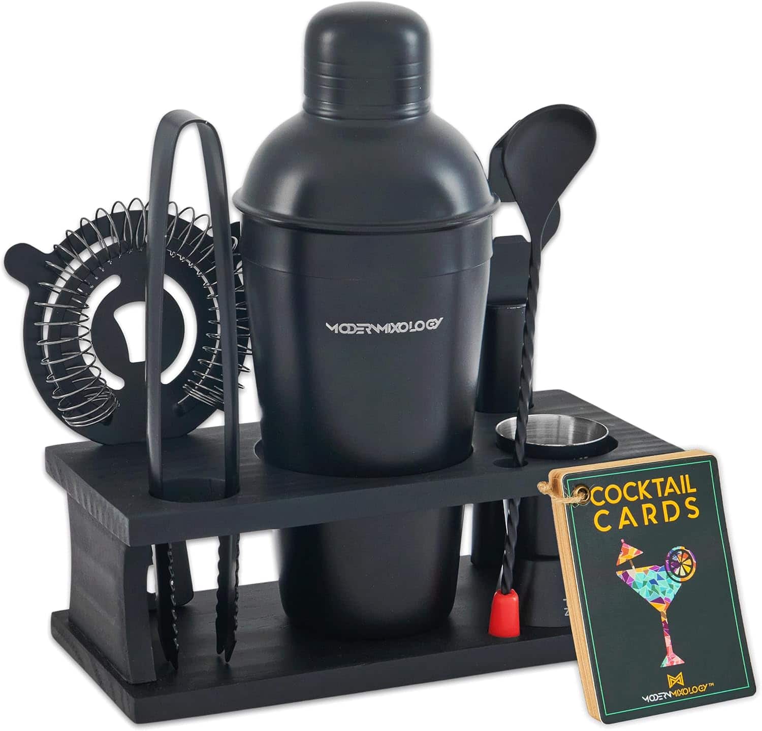 Zulay Kitchen - Cocktail Shaker Set - 8 Piece Bartender Kit with Martini Shaker and Bar Accessories by Modern Mixology - Black