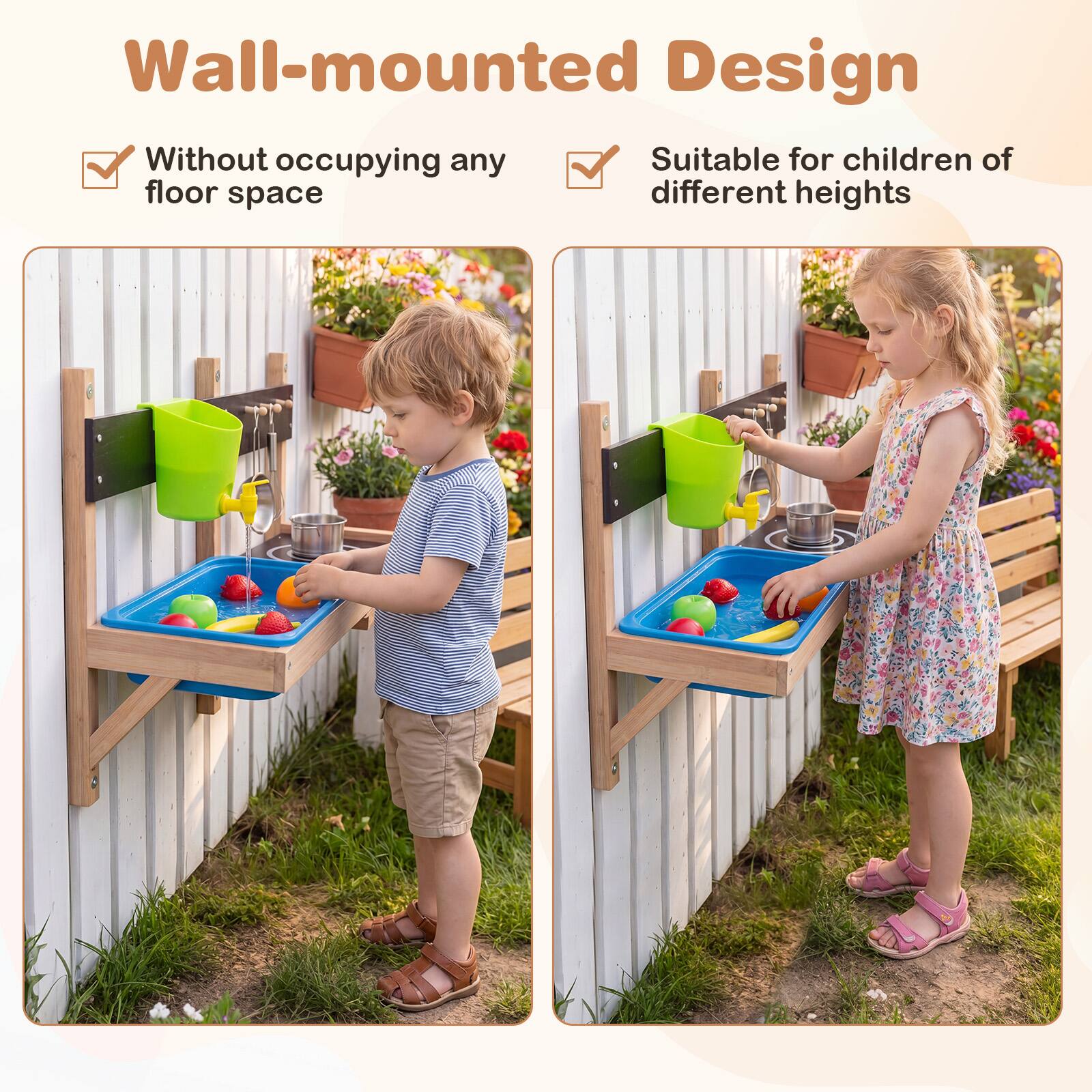 Wall-mounted Design  
- Without occupying any floor space  
- Suitable for children of different heights