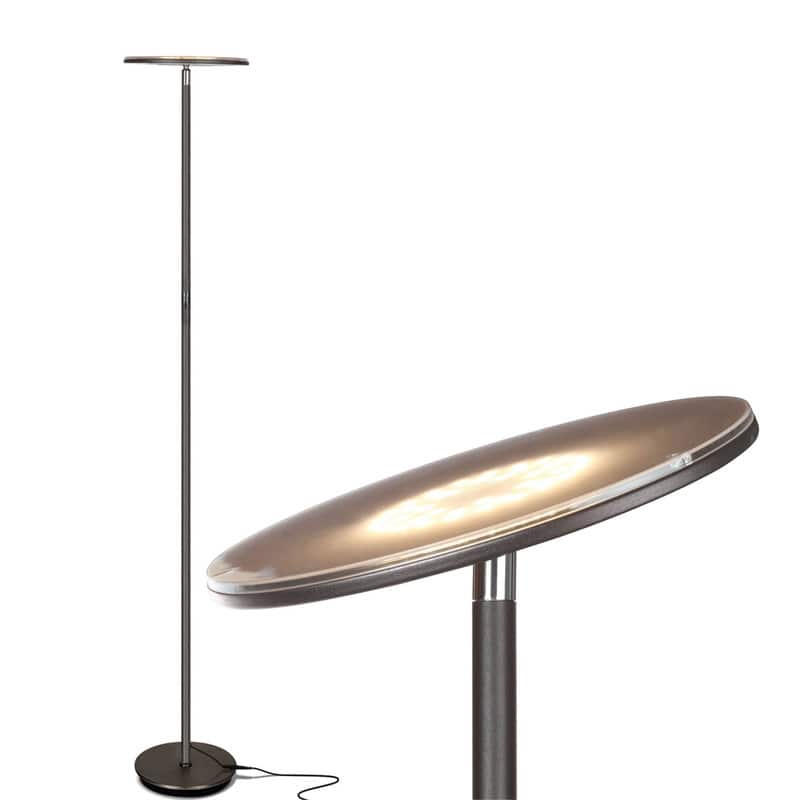 Brightech - Sky Flux LED Modern Industrial Torchère Dimmable Super Bright Floor Lamp with Built-in Adjustable Head Tilt - Oil Brushed Bronze