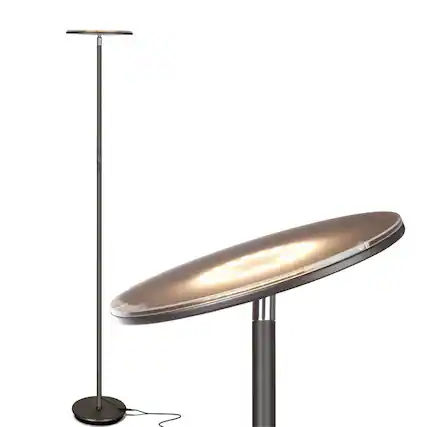 Front. Brightech - Sky Flux LED Modern Industrial Torchère Dimmable Super Bright Floor Lamp with Built-in Adjustable Head Tilt - Oil Brushed Bronze.