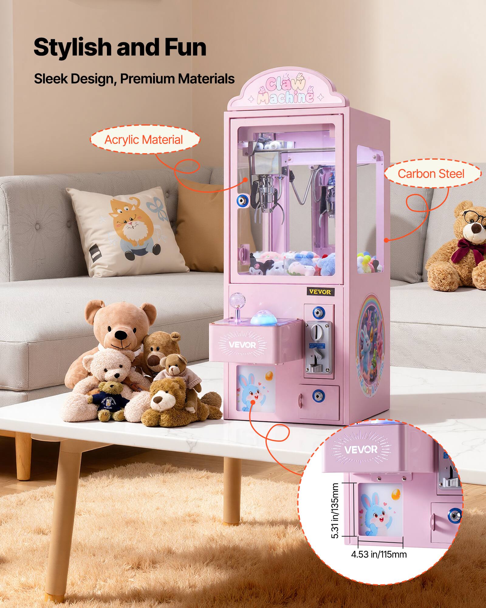 Stylish and Fun  
Sleek Design, Premium Materials  

Acrylic Material  
Carbon Steel  

5.31 in/135mm  
4.53 in/115mm