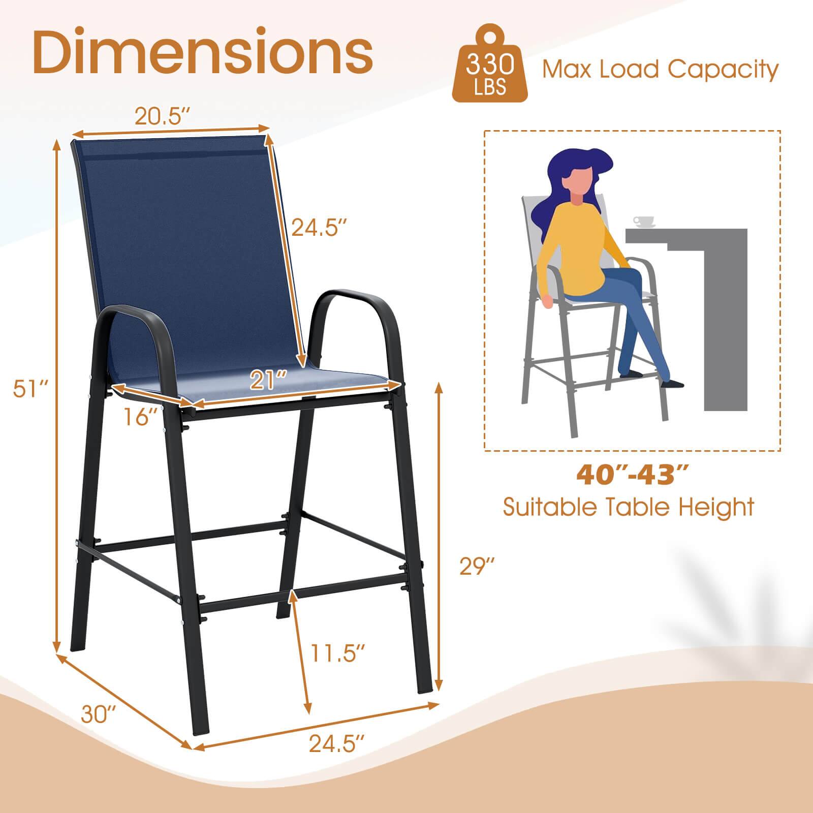 Dimensions  
- 51"  
- 20.5"  
- 24.5"  
- 21"  
- 16"  
- 11.5"  
- 30"  
- 24.5"  
- 29"  

Max Load Capacity: 330 LBS  

Suitable Table Height: 40"-43"