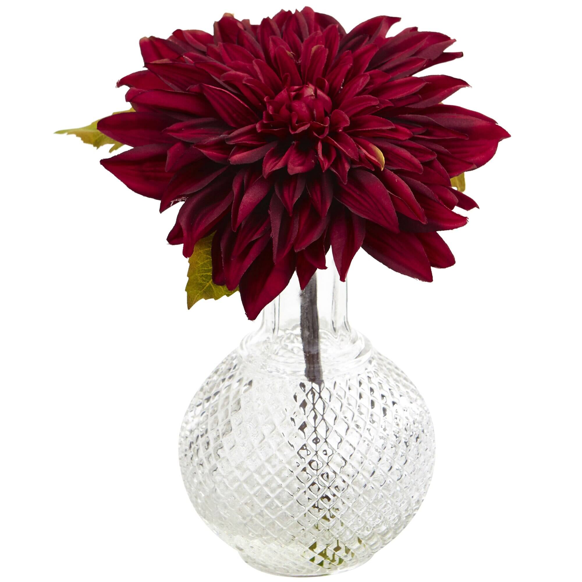Back. BreeBe - 8" Dahlia w/Vase (Set of 3) - Red.