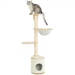 TRIXIE - Mateo Wooden & Sisal 4-Level 54.3" Wall Mount Cat Tree, Scratching Posts & Condo - Natural/White