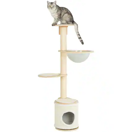 Front. TRIXIE - Mateo Wooden & Sisal 4-Level 54.3" Wall Mount Cat Tree, Scratching Posts & Condo - Natural/White.