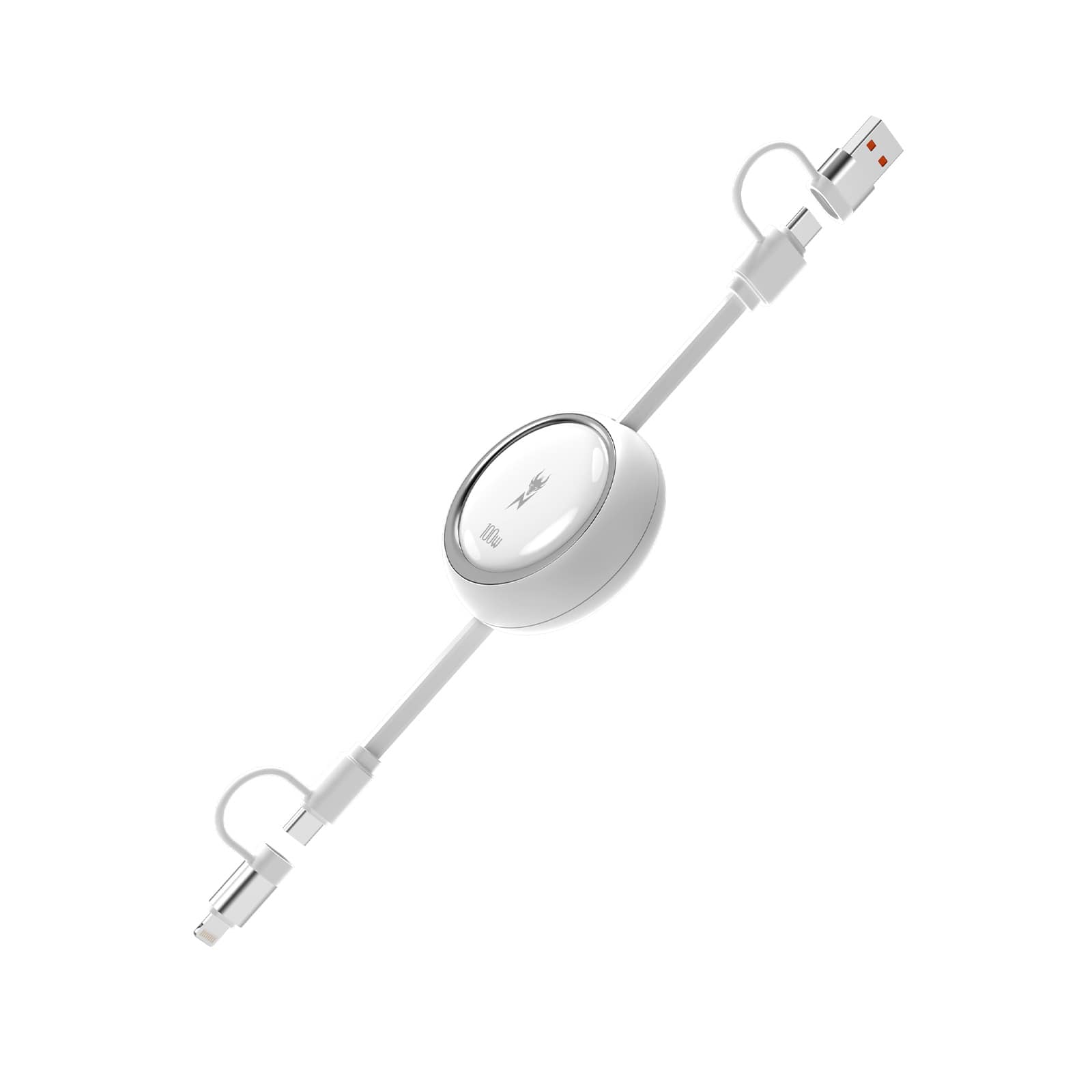 AmpNergy - PowerLines 4-in-1 Dual-Retractable Charging Cable - 3FT - White