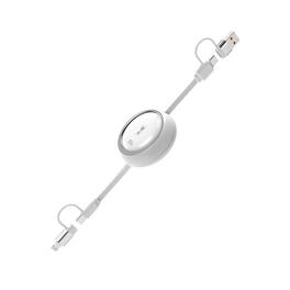 AmpNergy - PowerLines 4-in-1 Dual-Retractable Charging Cable - 3FT - White