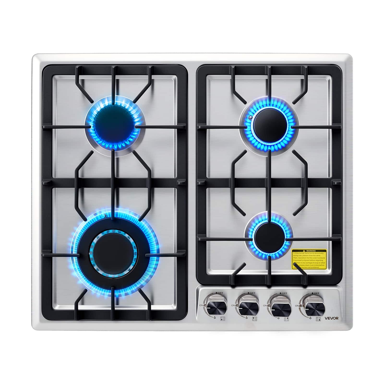 VEVOR - 24 inch Gas Cooktop 4 Burners Gas Stove Top, Max 27000BTU Built-in Stainless Steel Stove Top LPG/NG Convertible Dual - Stainless steel color