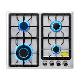 VEVOR - 24 inch Gas Cooktop 4 Burners Gas Stove Top, Max 27000BTU Built-in Stainless Steel Stove Top LPG/NG Convertible Dual - Stainless steel color