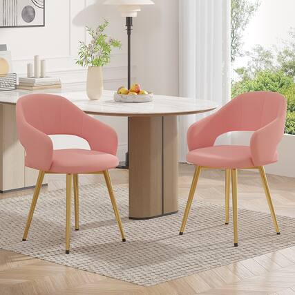 Front. Vecelo - Set of 2 Velvet Upholstered Dining Chairs, Dining Room Chairs with Metal Legs - Pink.