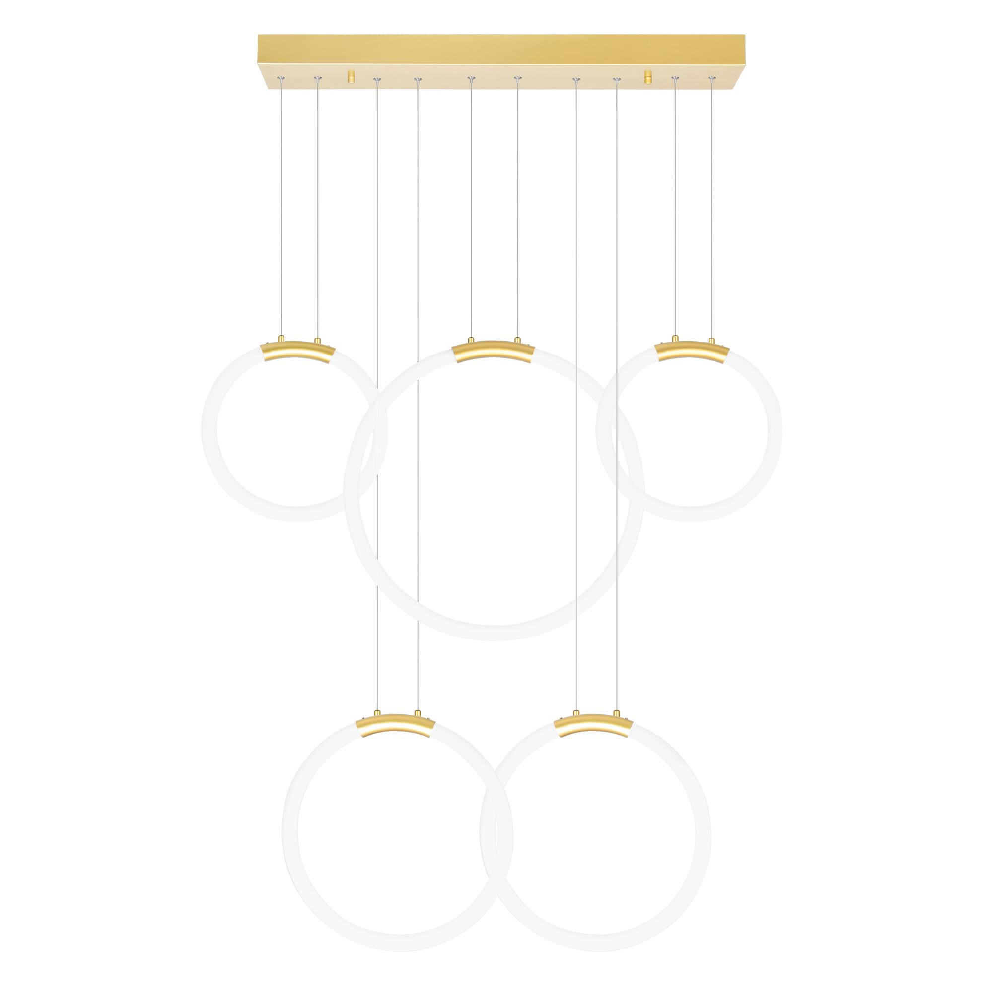 Alt View 1. CWI Lighting - Hoops 5 Light LED Chandelier With Satin Gold Finish - Satin Gold.