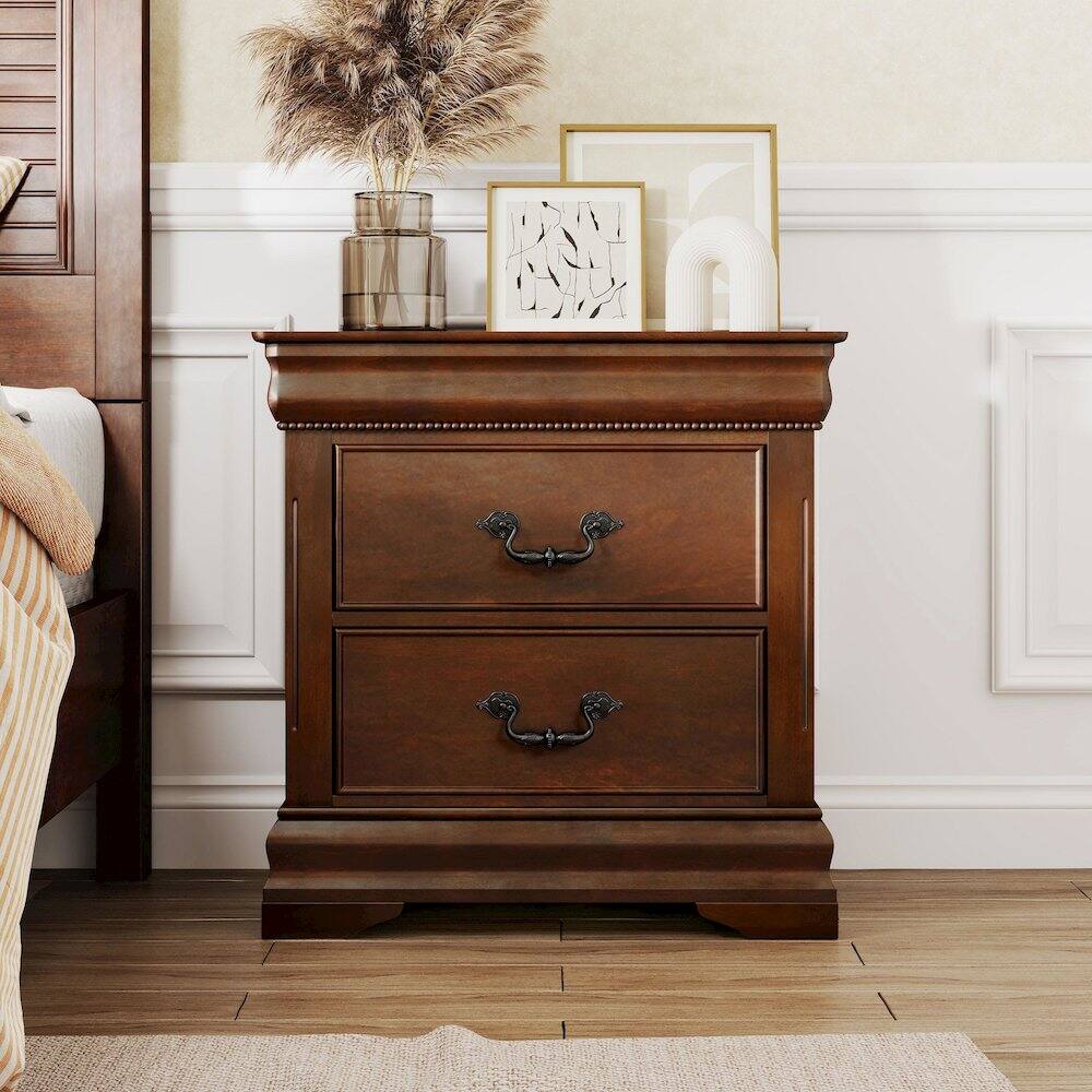 Alt View 4. Furniture of America - Mandura Cherry Traditional 2-drawer Nightstand - Brown.